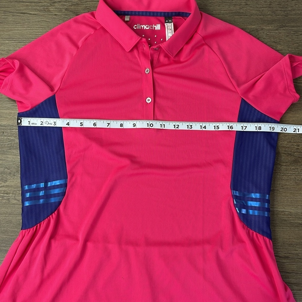 Adidas Women’s Pink Golf Climachill Tour Peplum SS Cooling Polo Top, size Large - Picture 5 of 9